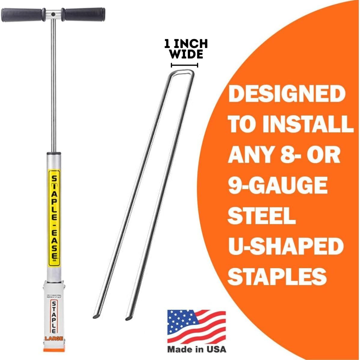 Large Gauge Staple Driver – Tool for Installing 8 or 9 Gauge U-Shaped Steel Staples (1" Wide) – Erosion Control, Sod & Landscape Staple Installer – Contractor Grade – Made in USA