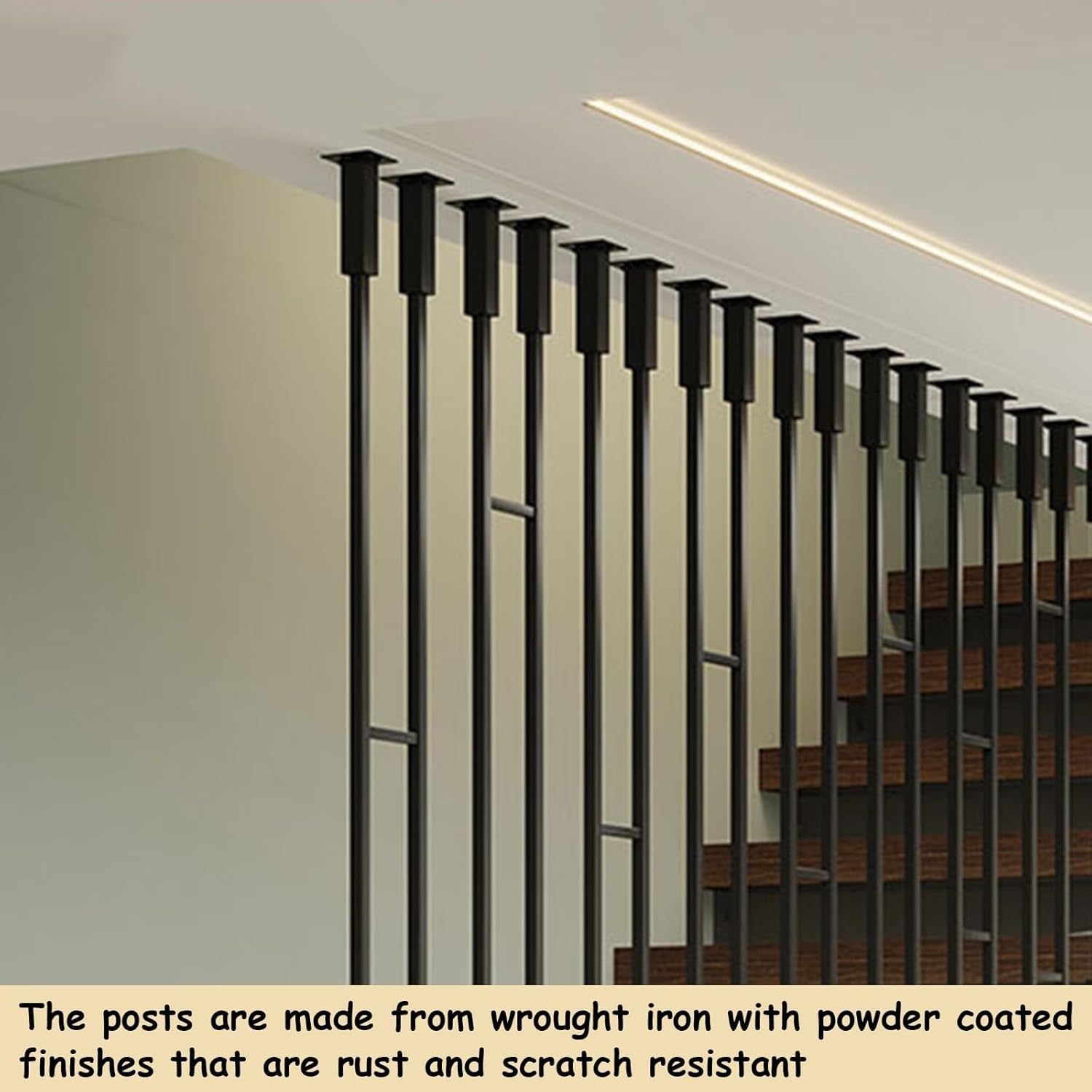 Moderno sistema de barandilla de metal con columnas cuadradas – Balaustres de ático interior de 6 pies, postes de montaje en suelo/techo y accesorios incluidos, color blanco Slish H (1 unidad)