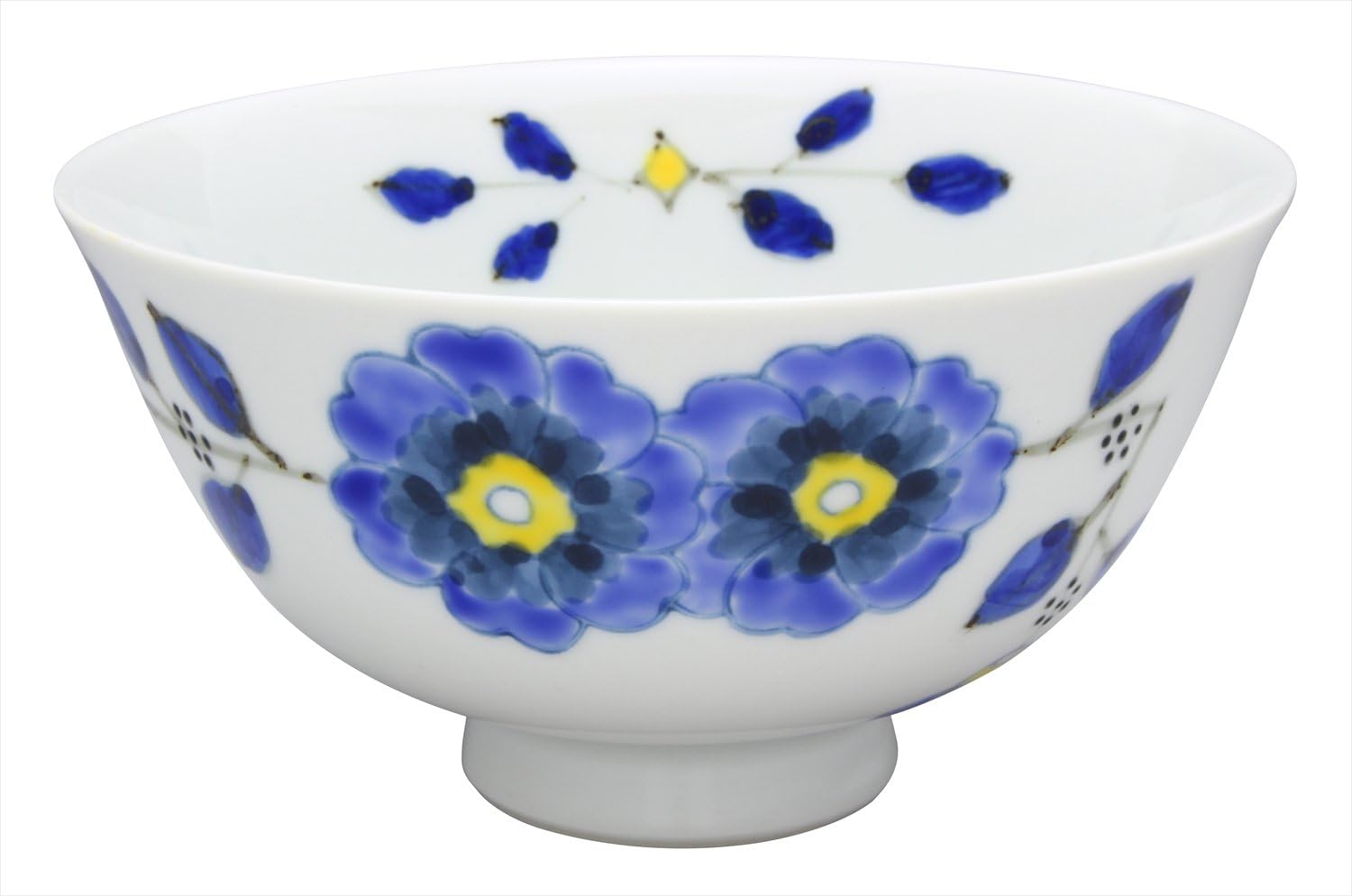 Imari Ware Tokushichi Kiln Flower Branch Crest Rice Bowl, Large