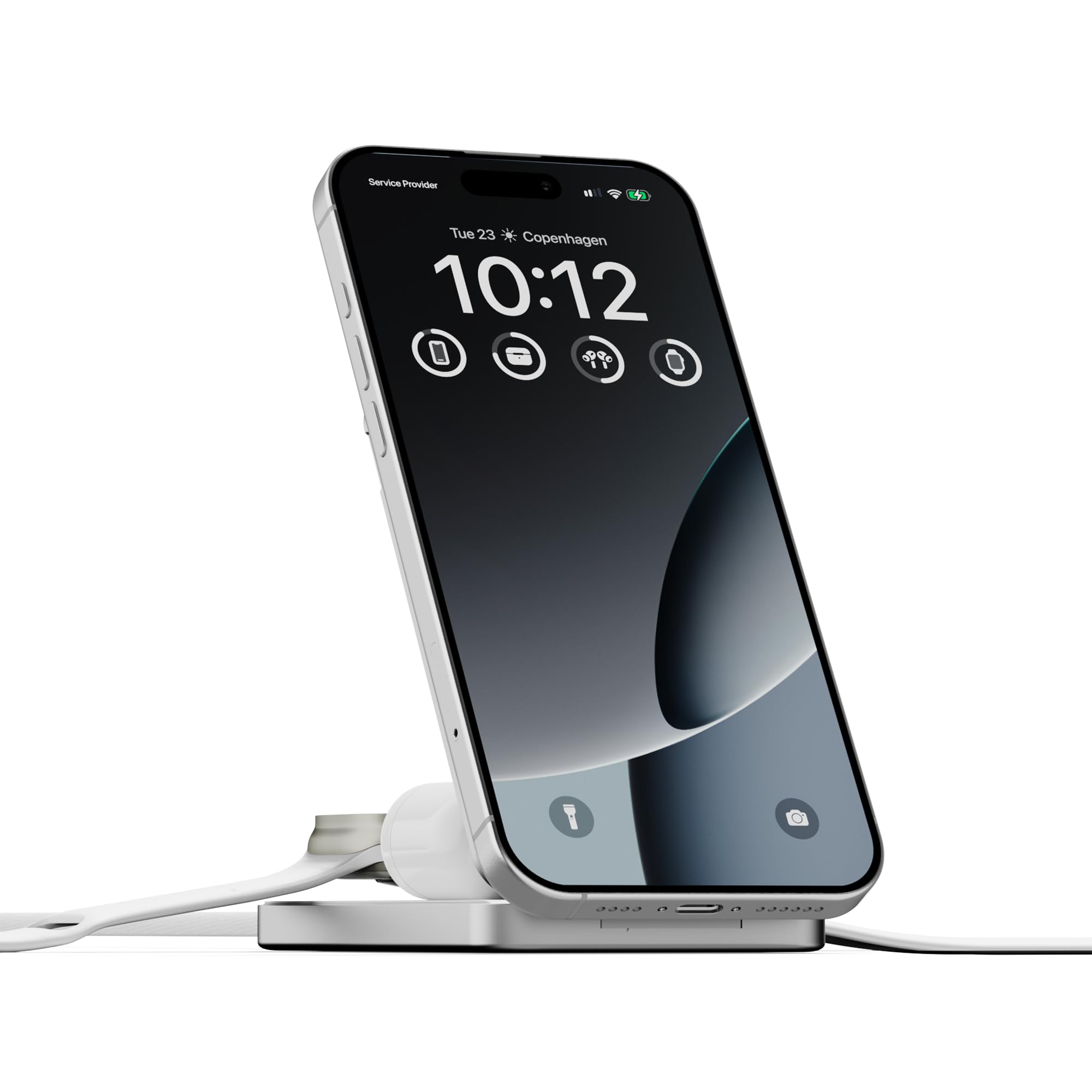 LINQ by Xtorm 3 w 1, magnetyczny bezprzewodowy bank i stojak 8000 mAh 20 W USB-C PD + wielokrotne ładowanie bezprzewodowe z recyklingu aluminium premium składany stojak do iPhone Watch AirPods srebrny