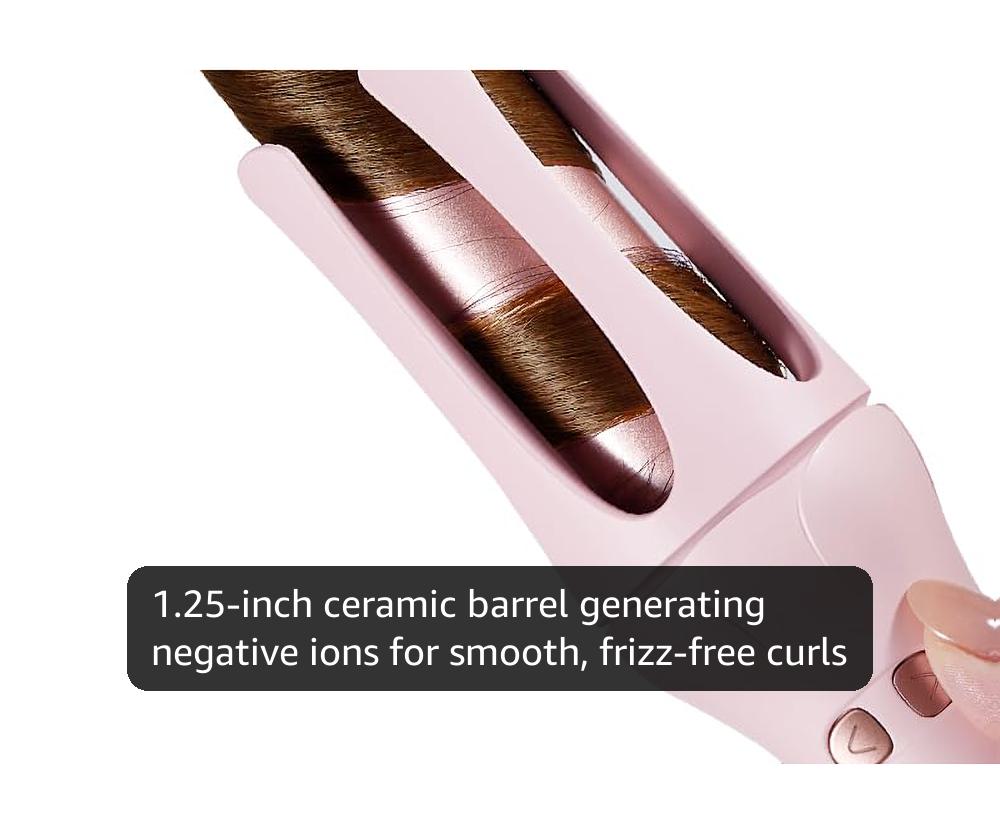 Wavytalk Automatic Curling Iron, Automatic Hair Curler for Shiny & Effortless Curls, Dual Voltage Curling Iron & Lightweight for Travel （1.25 Inch, Pink）