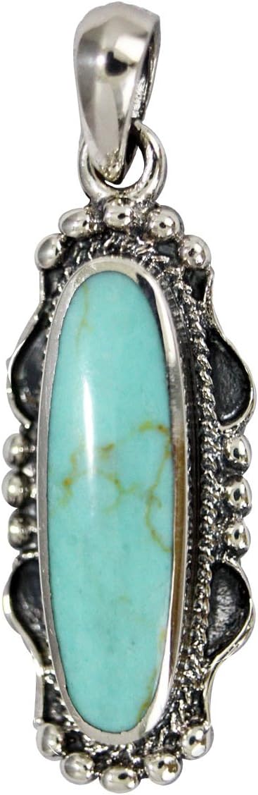 1.45" x 0.5" Sterling Silver Turquoise Antique Style Pendant