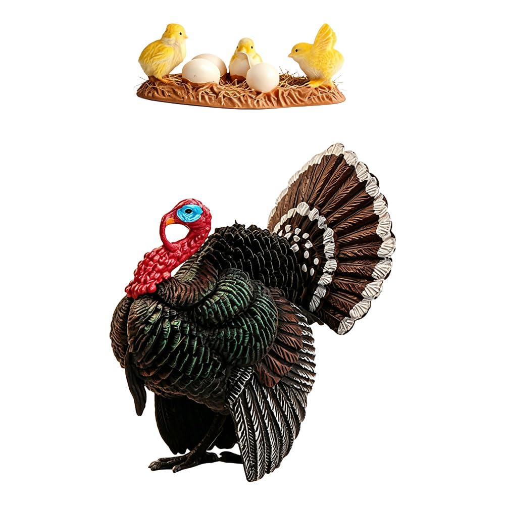 Jehoshaphat 2Pcs Lifelike PVC Mini Turkey Figurines, Realistic Farm Poultry Simulation Statues, Multi-Scene Ornaments for Garden, Yard, Office Tabletop Layout & Mini Bonsai Landscape Arrangement