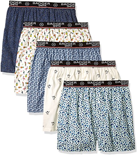 Badger Smith Men's 5 - Pack Cotton Print Multicolor Boxer Shorts S Multi