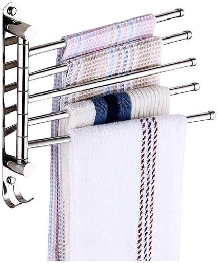 JSF Toalleros Barra de Pared Giratorio, Porta Toallas Baño de Acero Inoxidable de 5 Niveles, Juego de Accesorios Montado en la Pared de Baño y Cocina, ...