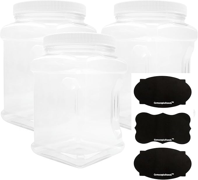 Cornucopia Brands 3-Pack Square 64oz 1/2 Gallon Plastic Canisters; 8-Cup