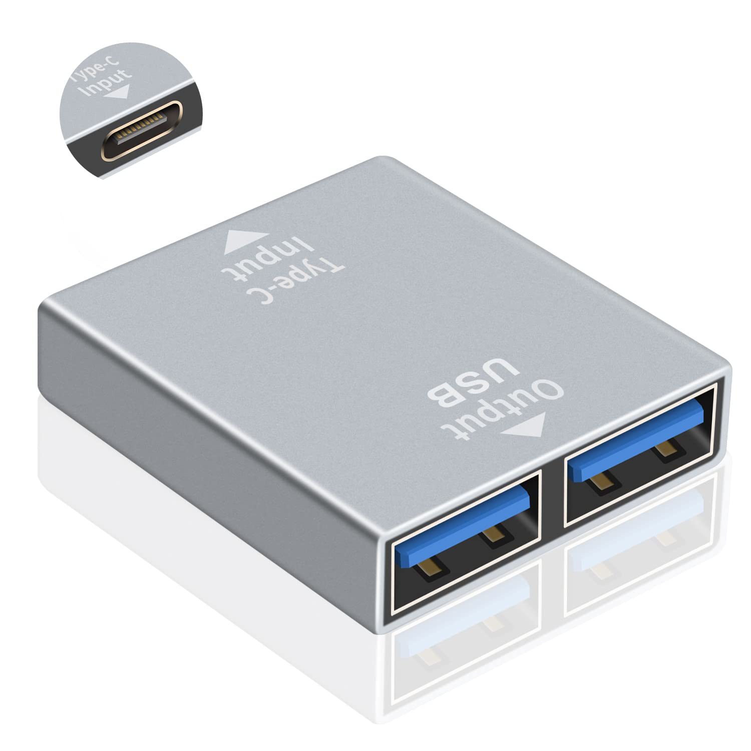 Duttek USB-C Auf Dual USB 3.0 Adapter – Splitter Für Laptop & PC (Grau, Aluminium)