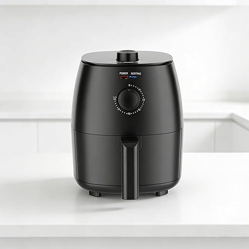 Arctic Black - Freidora de aire compacta de 2.2 cuartos de galón, cesta antiadherente apta para lavavajillas, temperatura ajustable, apagado