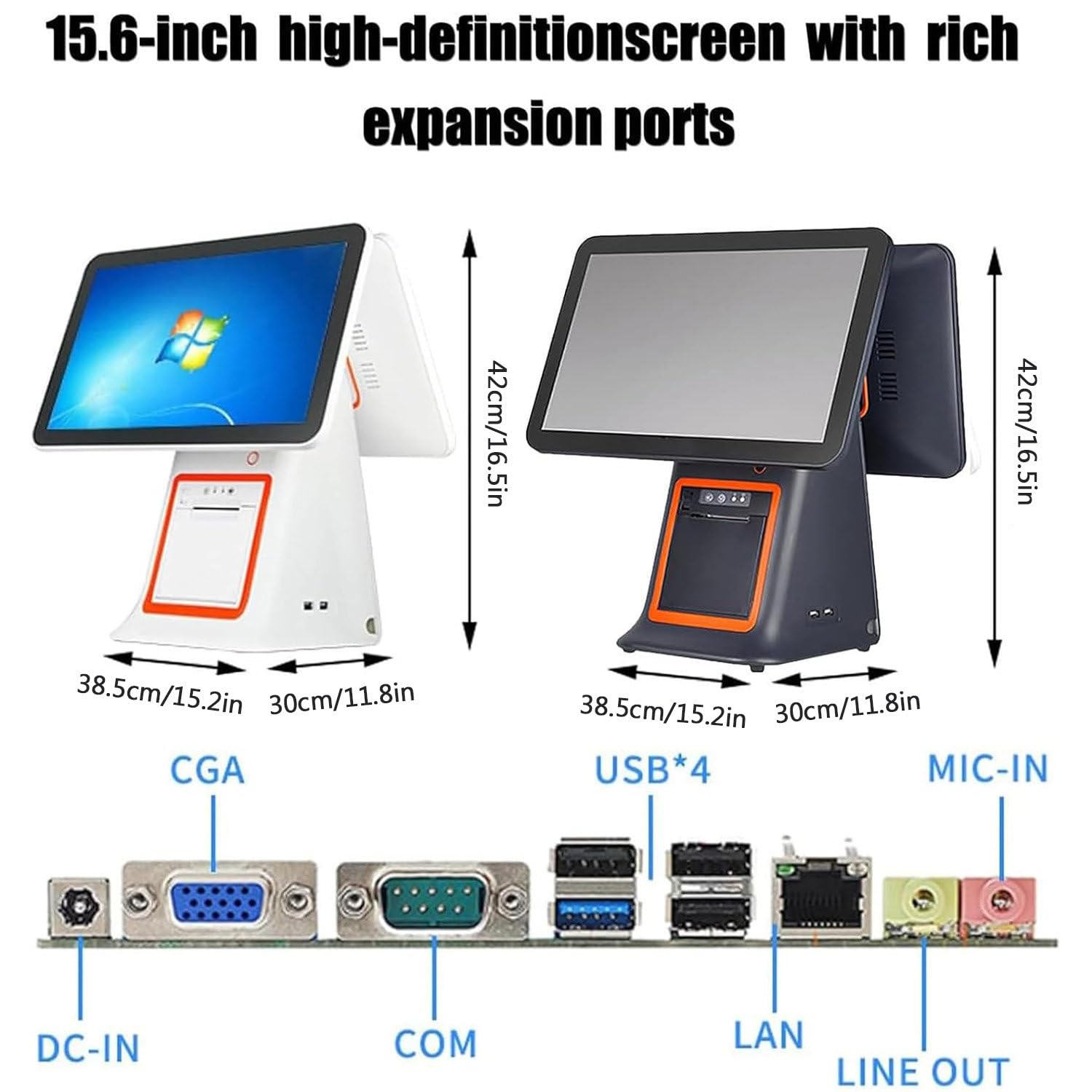 Caisse Enregistreuse à écran Tactile Double écran, Systèmes de Point de Vente PC à écran Tactile de 15.6 Pouces, pour la Vente au Détail, la Restauration, l'hôtellerie,White