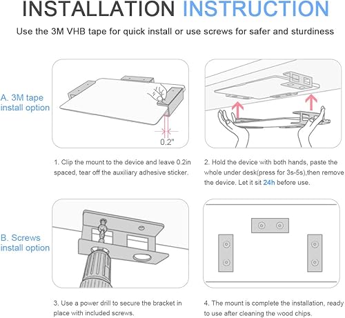Miniatura 6 de IFCASE Soporte para portátil debajo del escritorio y soporte para auriculares con adhesivo y tornillo soporte de escritorio de aluminio duro para