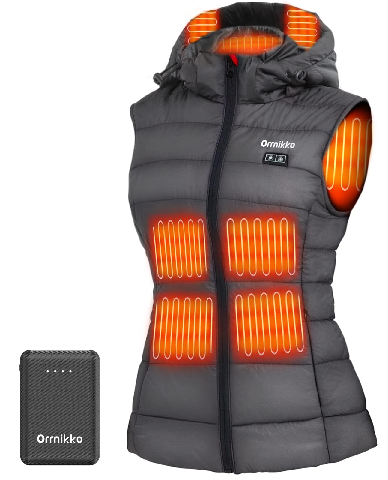 Gilet riscaldato da donna con batteria da 16000 mAh, ricarica rapida, leggero e ricaricabile, con cappuccio riscaldato, Grigio, Large