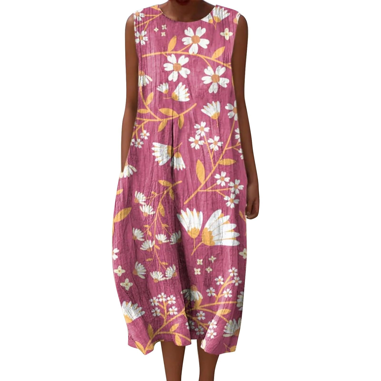 Robe décontractée pour femme, bohème, respirante, sans manches, ronde, de plage, midi