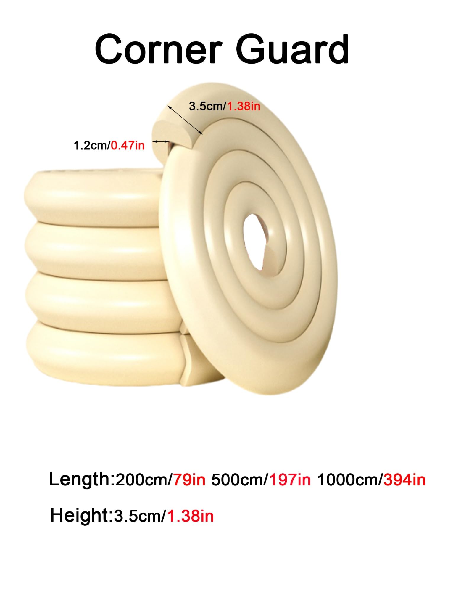 NBR Ochraniacz narożników z klejem - nie wymaga wiercenia, Elastyczne osłony krawędzi do ostrych narożników w domach, 1 szt.(Beige,3.5cmx500cm)
