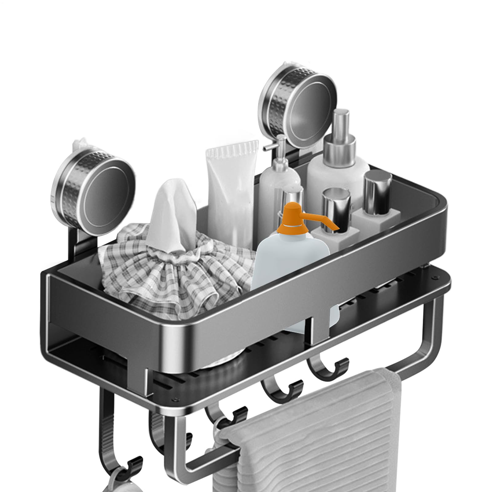 Contenitore per condimenti, organizer per condimenti da cucina, con ventosa, con 5 ganci, gadget da cucina per piastrelle, vetro, metallo, marmo, dispensa, soggiorno, appartamento,