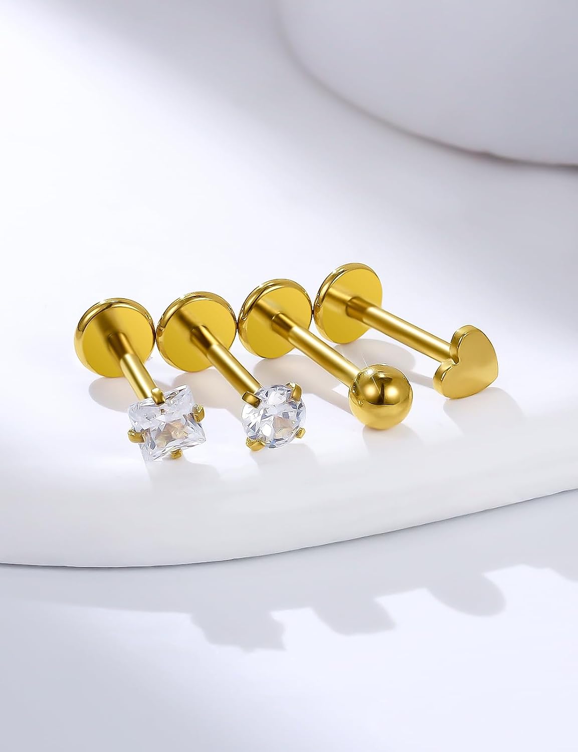 20G 18G 16G 14K Gold Filled Threadless Flat Back Earrings Studs Surgical Stainless Steel Opal CZ Nose Rings Studs Tragus Helix Conch Cartilage Earrings Hoops Piercing Jewelry For Women Men image 4