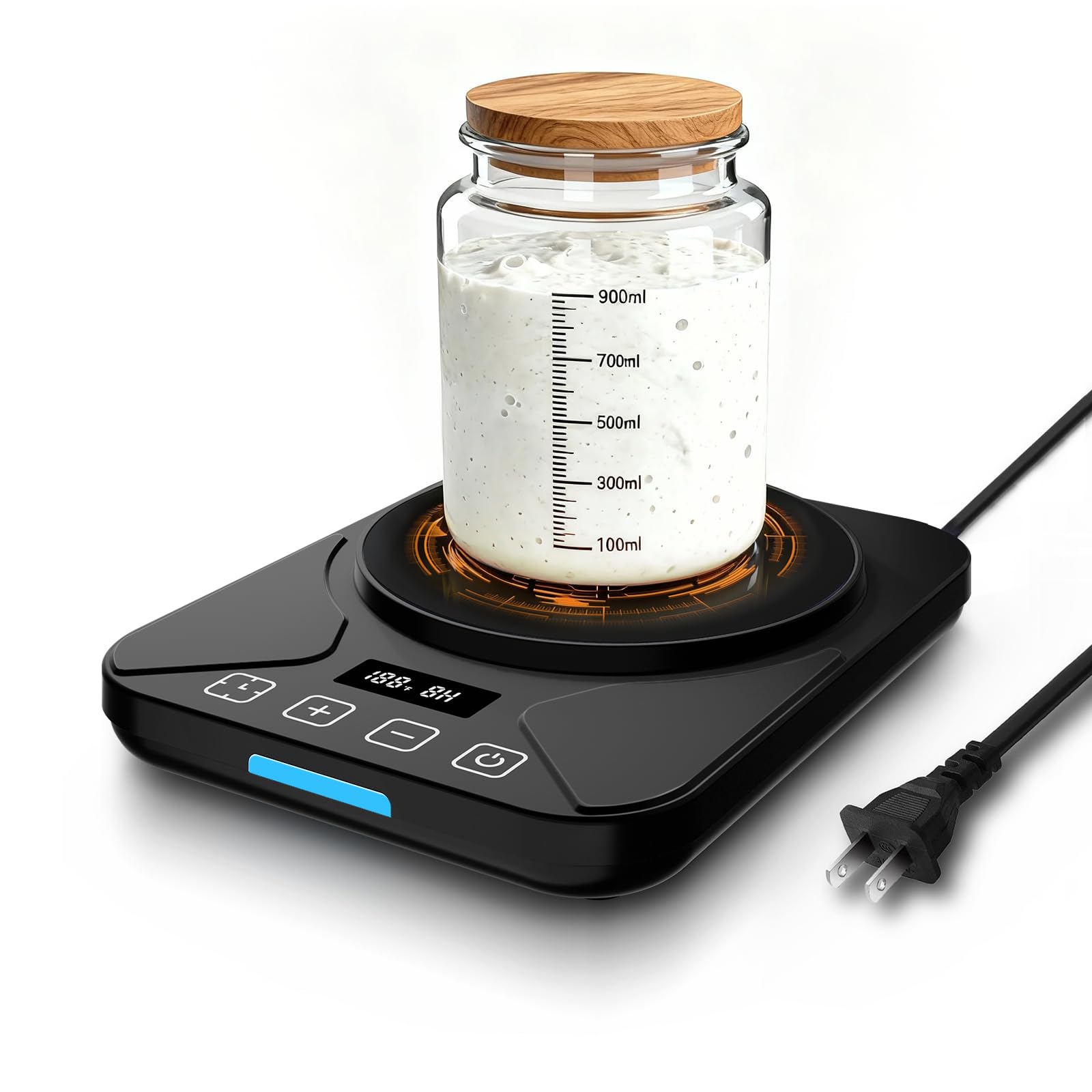 Sourdough Starter Warmer Mat - 24H Timer - Precise 1°F Thermostat Control (70-100°F) - Smart Memory Warming On/Off - Fits Jars Up to 40oz - Perfect for Home Baking (Ash Black)