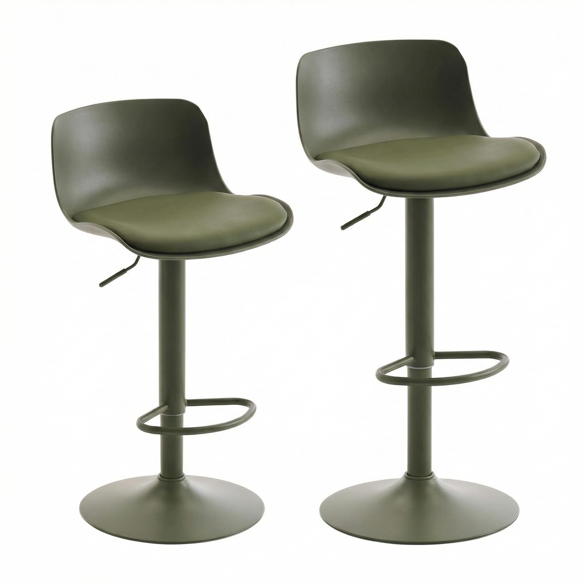 YOUNIKE Sgabello da Bar Verde Set di 2, Sgabelli da Cucina Girevole 360° Regolabili Altezza con Poggiapiedi, Moderno Seggiolone per Bar, Cucina, Bancone