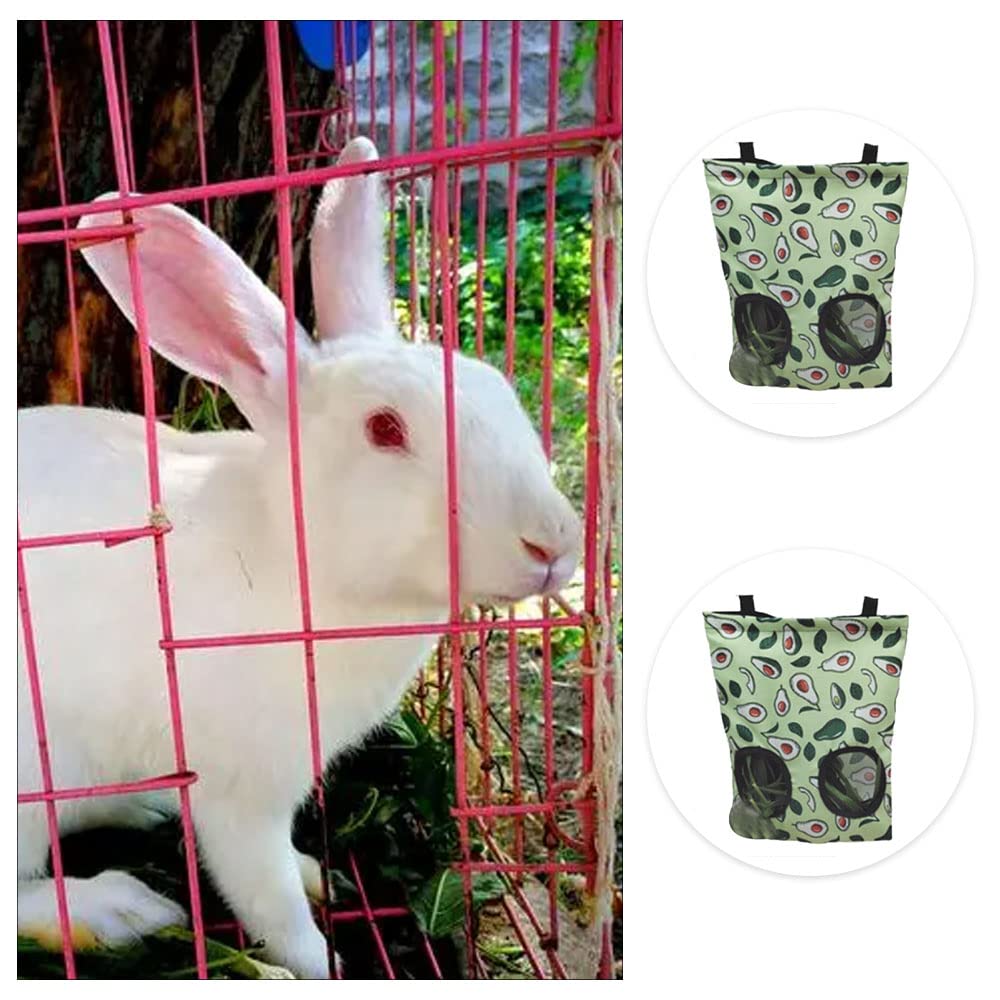 Pig Guinea Hay Feeder Rabbit Feeder Hanging Rabbit Hay Feeder Bag Foldable Hay Storage Bag for Rabbit Guinea Pig Hamster Chinchilla (Avocado-2 Holes) - image 5