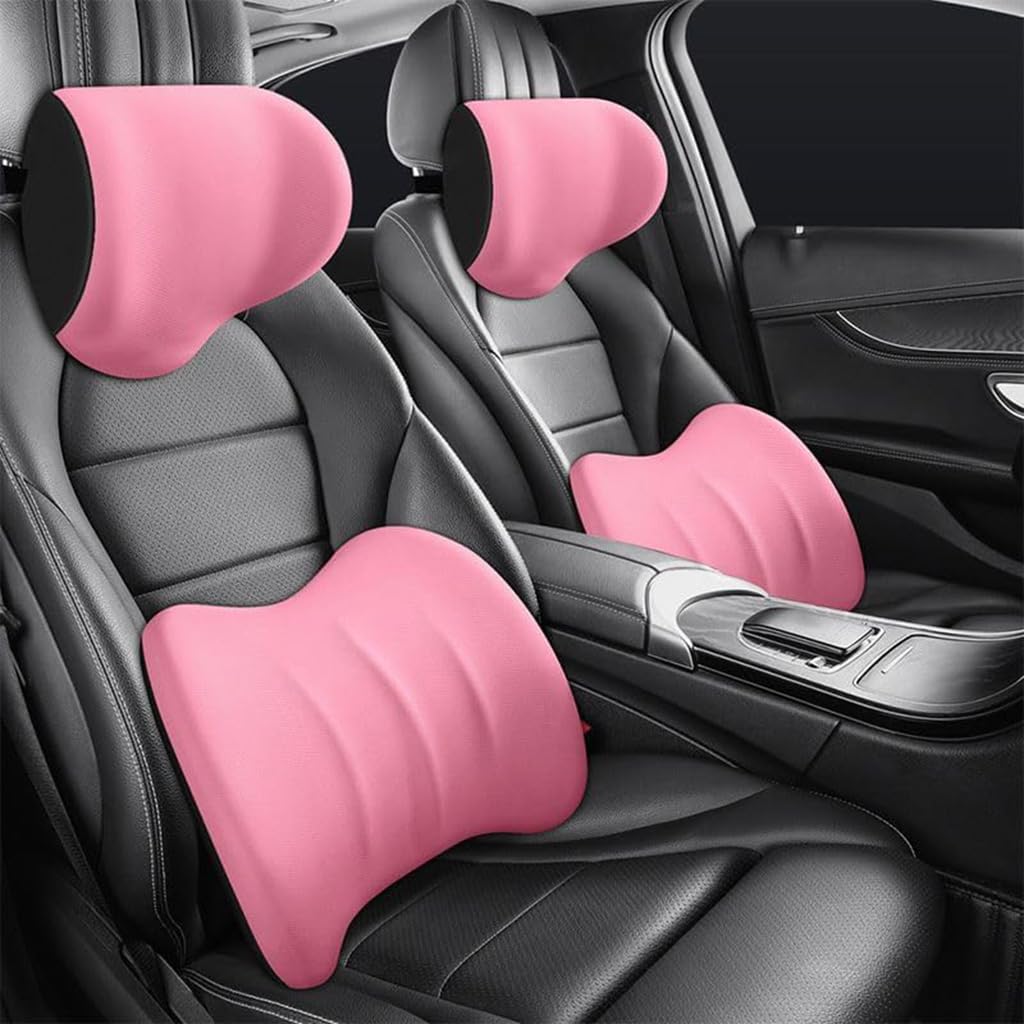 LKJHGFDS Neck Pillow Lumbar Support Back Cushion for MG MG6 2017-2019,Breathable Comfortable Relieving Neck Lumba Fatigue Car Interior Accessories,A-Pink