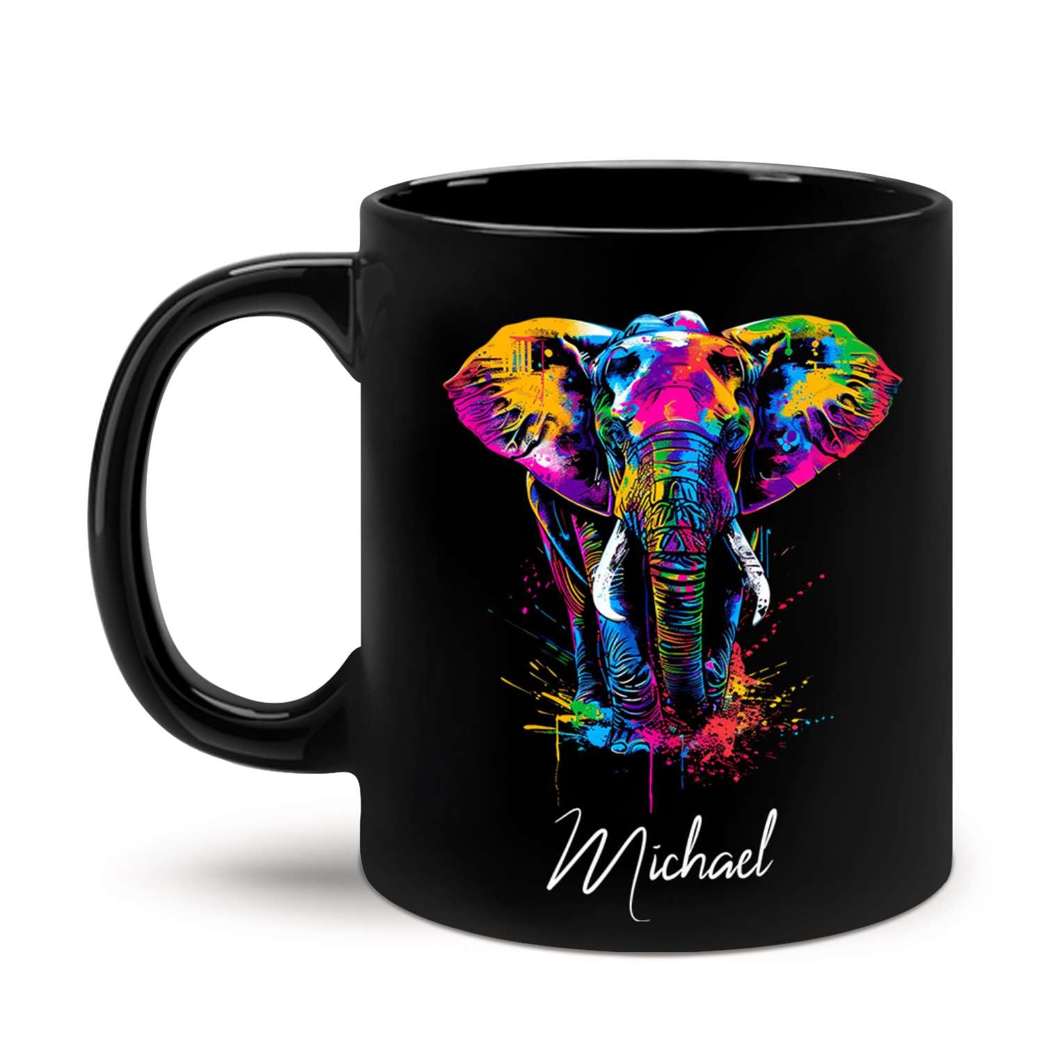 Personalized Elephant Animal Cup, Custom Colorful Elephant Design, 11oz & 15oz Ceramic Mugs