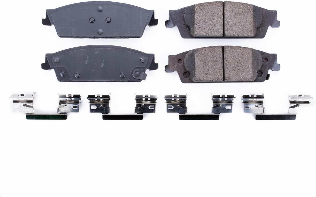 PowerStop Rear Brake Pads For Cadillac Escalade 2015-20 |Chevrolet Silverado 1500 2014-18 |GMC Sierra 1500 2014-18 | Yukon XL 2015-20 - Z17 Ceramic Brake Pads With Installation Hardware, 17-1707