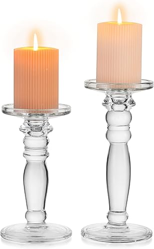 NUPTIO 2 portavelas de cristal, portavelas cónico de cristal, decoración de boda, centros de mesa para mesa de comedor, portavelas cónicos para sala