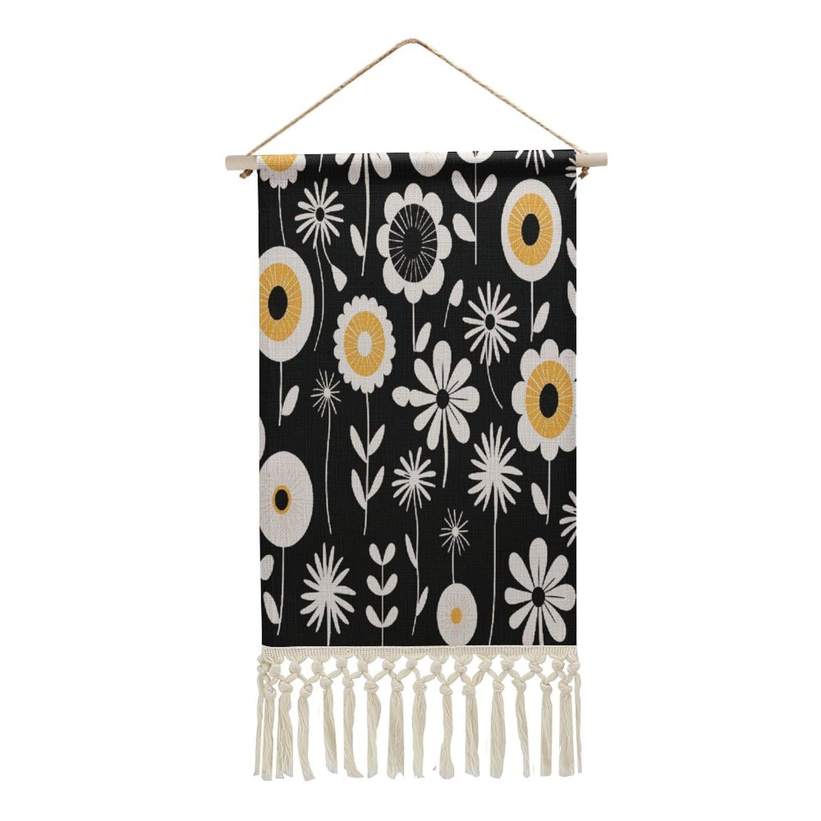 Adfgyerh Style Simple Strokes Of Flowers Tapestry With Tassels Cotton And Linen Hanging Posters, Wall Art For Travel Gift, Wall Tapestry For Office Home Decor Bedroom Living Room Decor