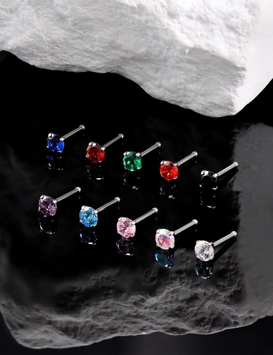 18G 20G 22G Astm F136 Titanium Nose Rings Studs Piercing Jewelry for Women Men Cubic Zirconia Nose Rings Nostril Piercing Jewelry Clear CZ 1.5mm 2mm 2.5mm 3mm 10PCS - Image 2