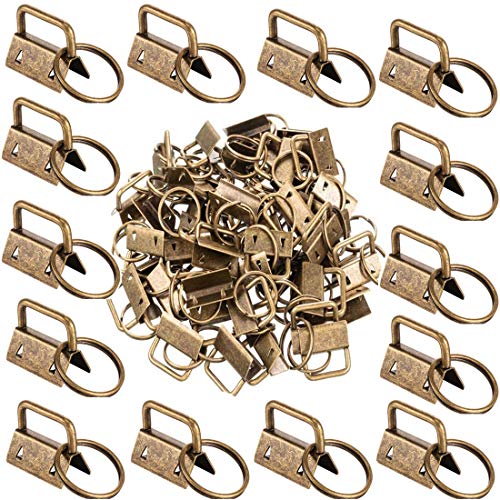 45Pcs 1 inch Bronze Key Fob Hardware Kits 1” Metal Gunmetal Keyfobs Hardware Bulk for Keychains Fob Wristlet Hardware with Key Ring for Lanyard
