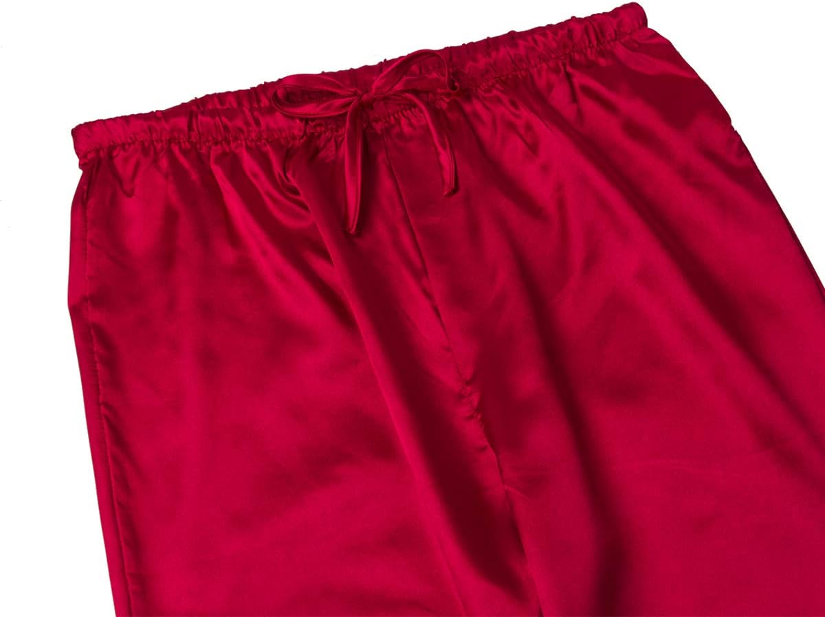 Men's Satin Pajama Pants, Sleepwear Long Pajama Bottoms with Drawstring Loungwear Pjs Pants (Red, Large)