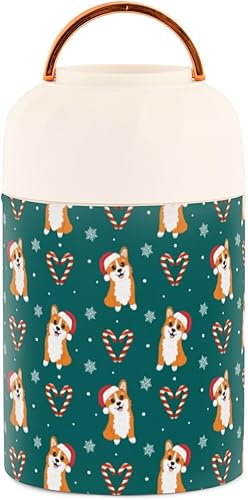Miniatura 2 de MCHIVER Christmas Cute Corgi Dogs Green Food Jar with Spoon Stainless Steel Vacuum Insulated Food Container 17 oz Food Flask for Hot Food