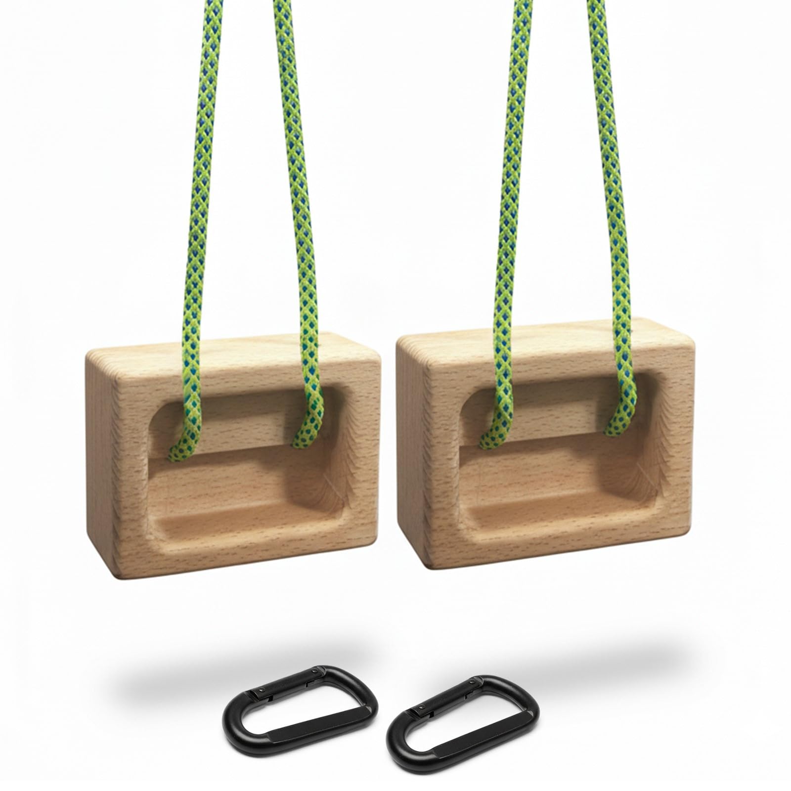 J Bryant Tragbares Holz-Trainingsboard für Kletterer – Doppel-Tiefen-Fingerboard zur Griff- und Unterarmkraft-Übung – Buchenholz mit Seilen & Karabinern