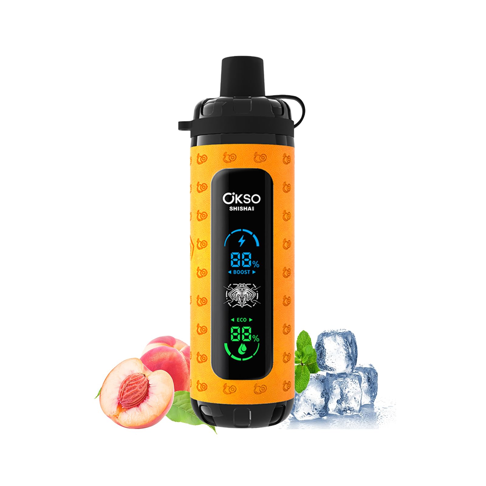 【40000回吸引可能】 OKSO 電子タバコ 使い捨て シーシャ 持ち運び VAPE ベイプ 大容量 爆煙 パワー/エアフロー調整可能 LEDディスプレイ チャイルドロック 高級レザー仕様 Type-C充電 禁煙パイポ ニコチンなし タールなし (ピーチアイス)