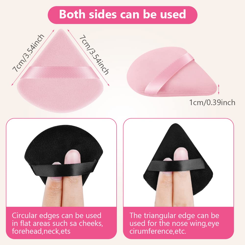 AUAUY 6 PCS Piumino da Cipria, Riutilizzabile Spugnette Triangolari per Trucco, Spugna Fondotinta, per Cipria Sciolta Fard Fondotinta Strumenti per il Trucco Wet And Dry (3 PCS Neri+ 3 PCS Rosa)