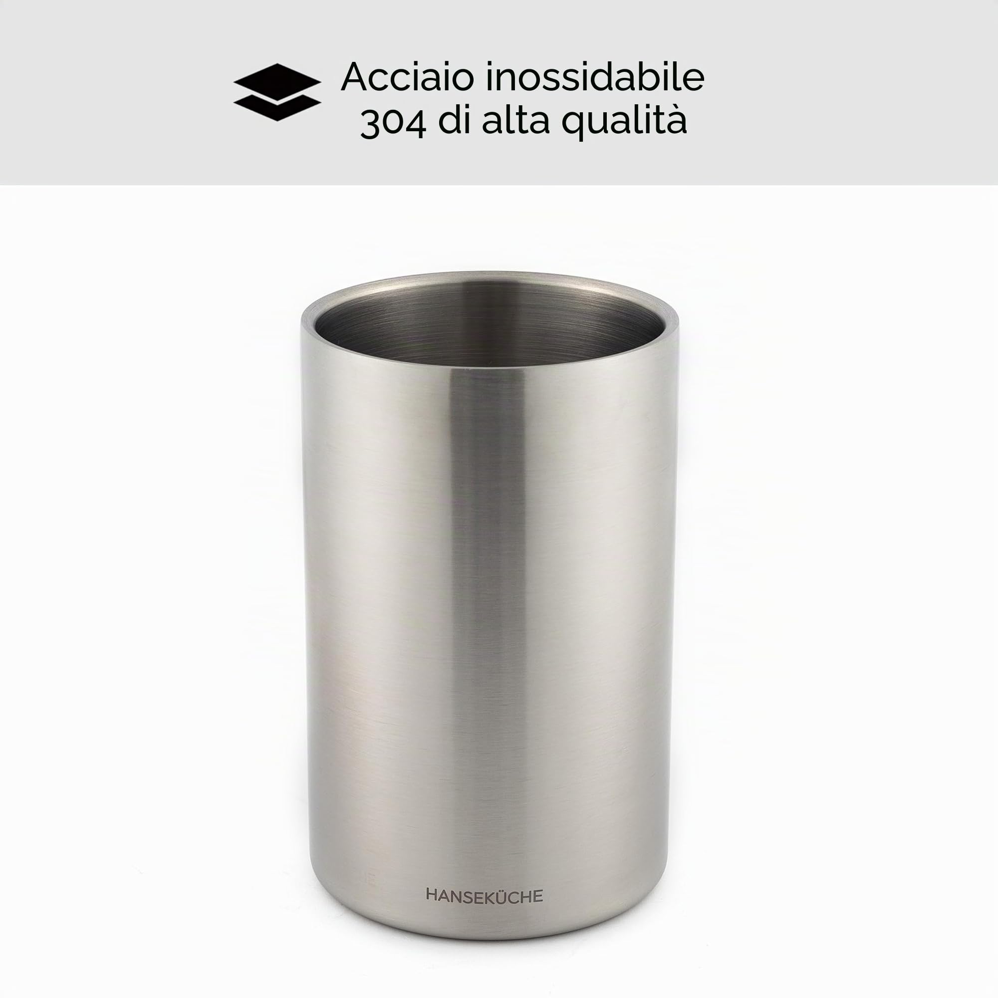 Hanseküche Refrigeratore per vino: in acciaio inossidabile a doppia parete con raffreddamento attivo e maniche di raffreddamento - Refrigeratore per bottiglie di vino, secchio per champagne