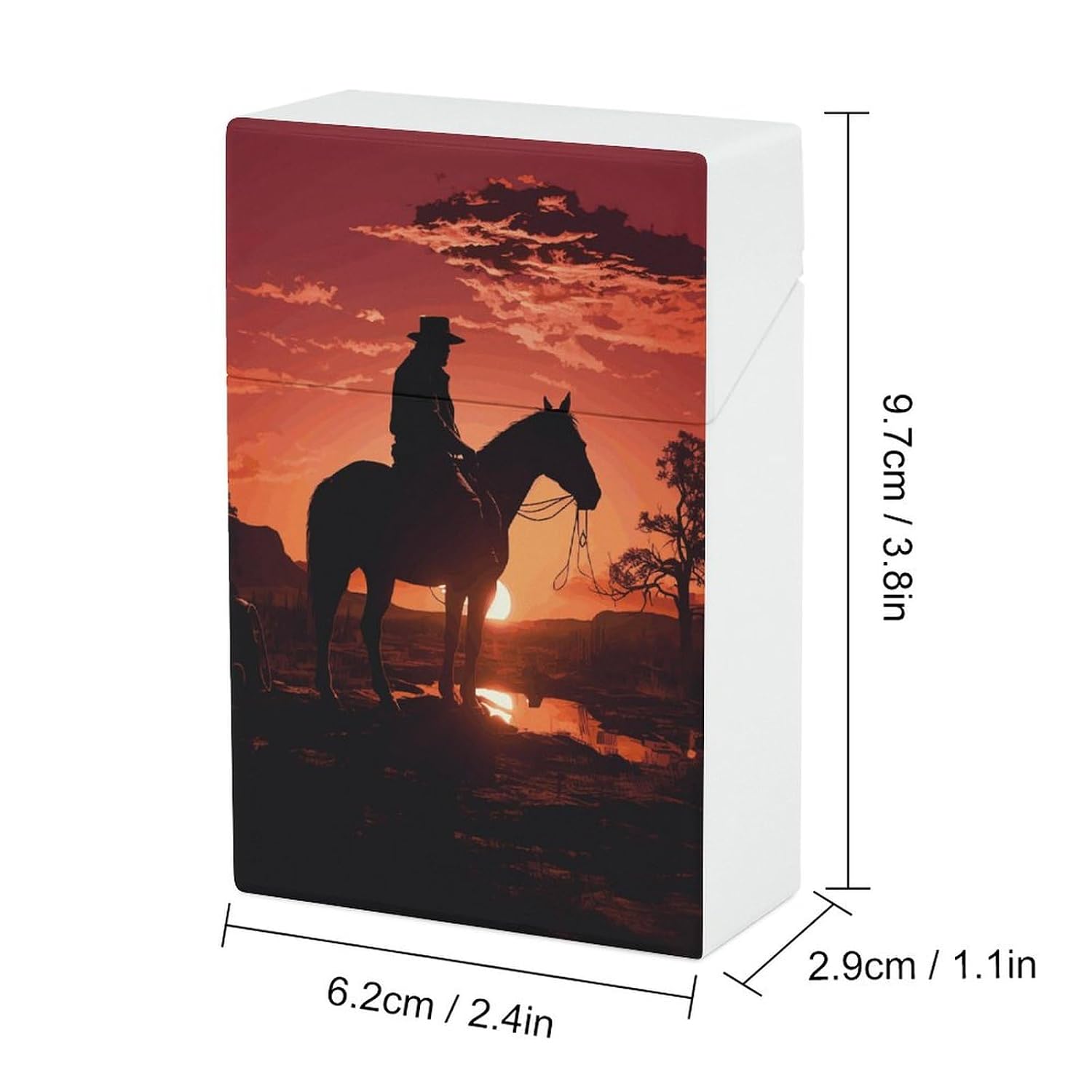 Cowboy West Cigarette Case for King Size Retro Holder Case with Exquisite Carved Patterns Box 20 Regular Size Cigarettes