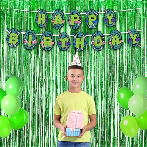 Image of Green Tinsel Curtain Party Backdrop - GREATRIL Foil Fringe Streamers for St Patrick's Day /Luau /Turtle /Hawaiian /Dinosaur /Ghost /Football /Christmas Decorations 2 Packs
