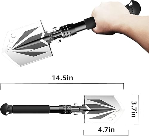 Miniatura 5 de LFL Pala de camping plegable, pala de supervivencia de acero de manganeso, pala de mano de jardín, mango de aluminio grueso con cubierta de tela,