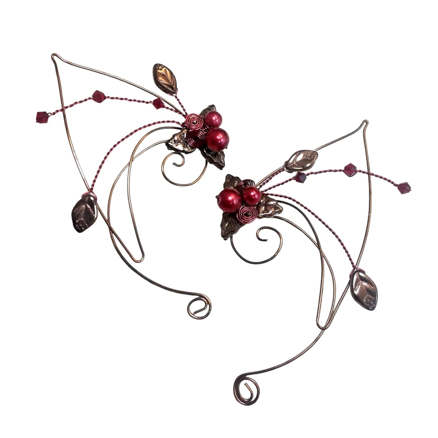 Christmas Elf Ear Cuff Wraps Red Brown Pair Handmade Products