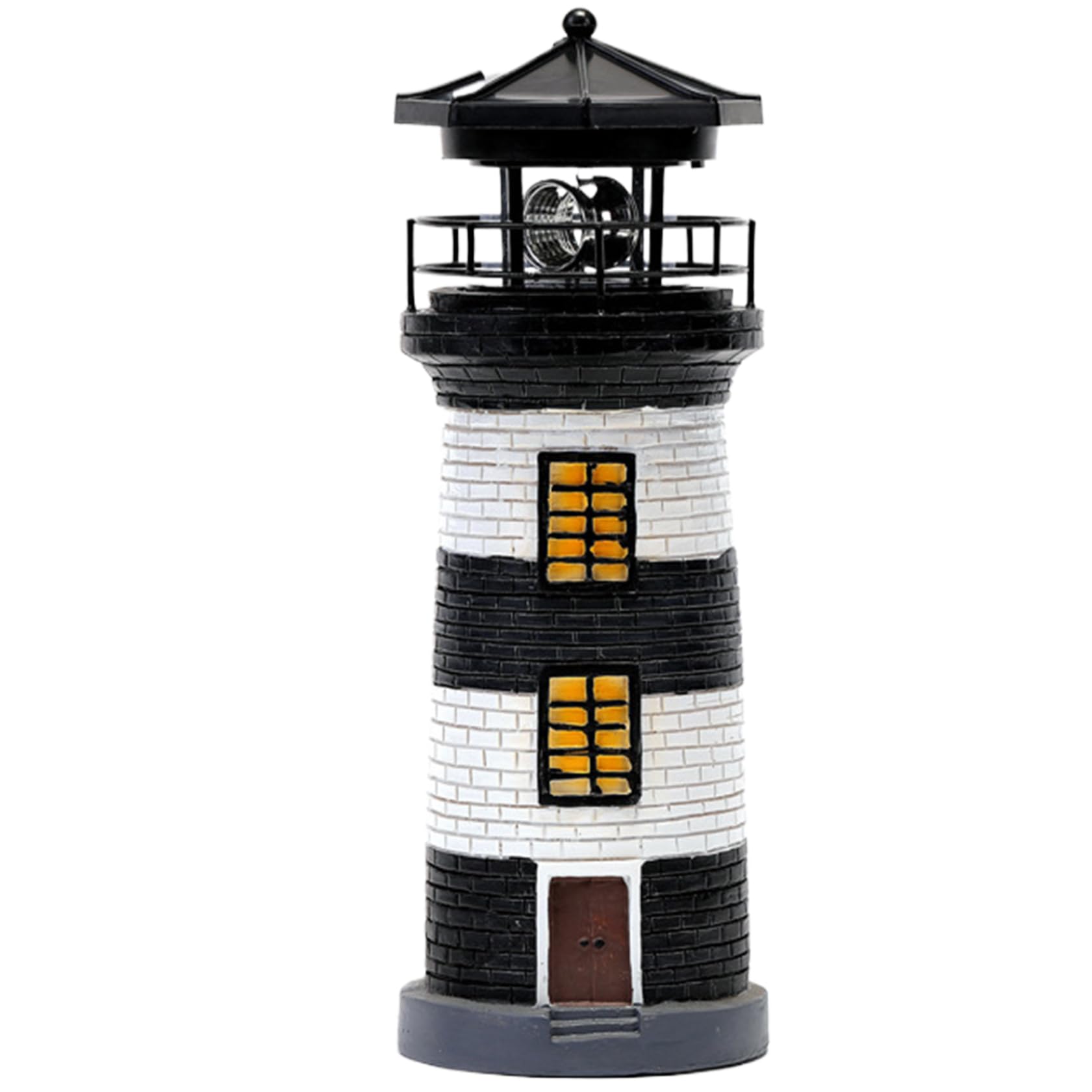 Xjklbyq Black And White Lighthouse Solar Light Tall Ip44 Waterproof Resin Lighthouse Lamp With 360 Degree Rotating Led Style Solar Lighthouse Light For Patio Lawn Yard Garden Decorations Black White, Lighthouse Gifts