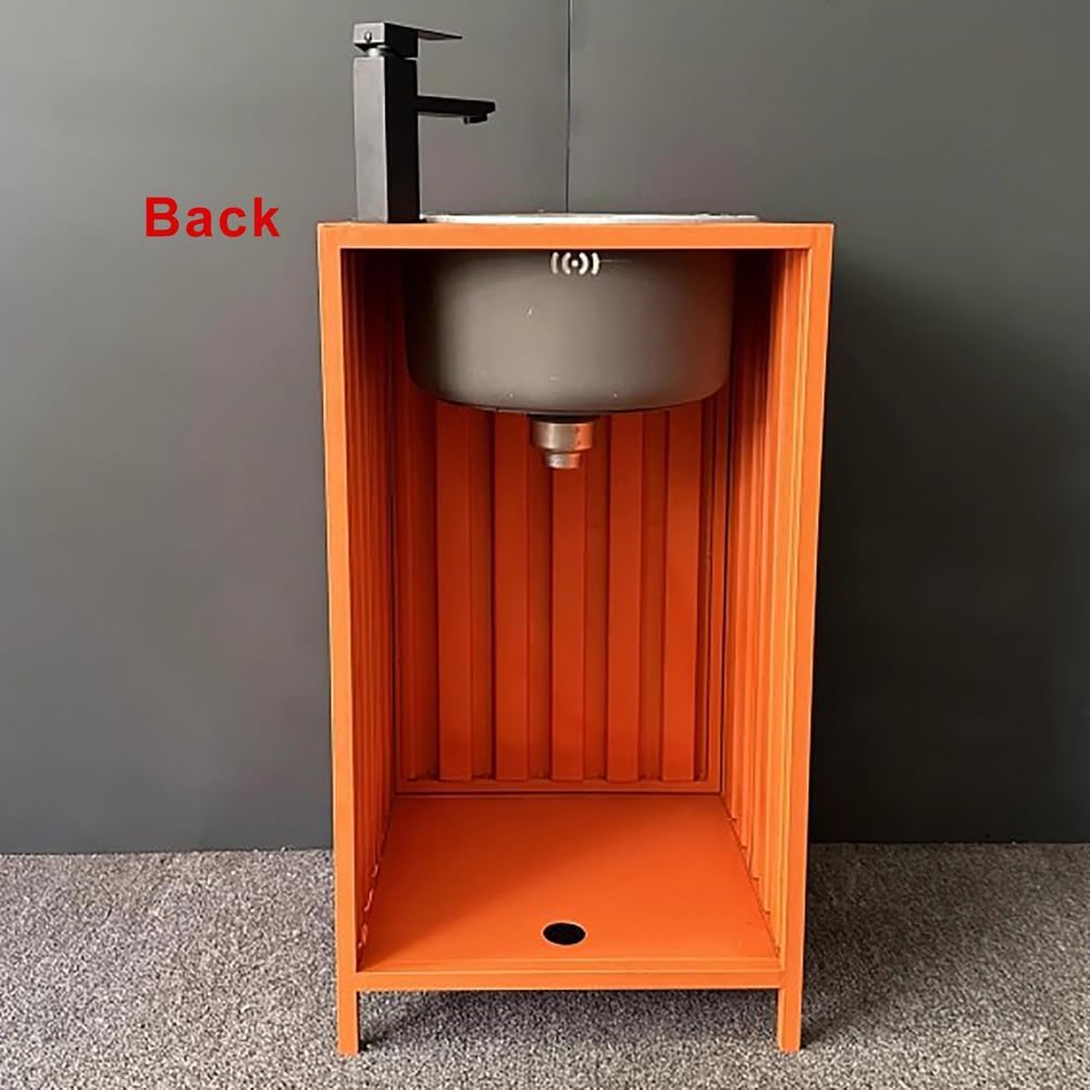 Pink Industrial Bathroom Pedestal with Mirror Freestanding Iron Art Vanity Cabinet Stainless Steel & Storage 46X46X85 Cm for Commercial Use,Orange-Without Mirror