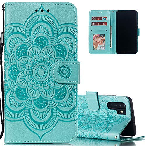 LEECOCO Huawei P30 Pro Case Mandala Embossing Luxury PU Leather Flip Notebook Wallet Bookstyle Magnetic Stand Card Slot Folio Bumper Protection Cover for Huawei P30 Pro Mandala Green LD
