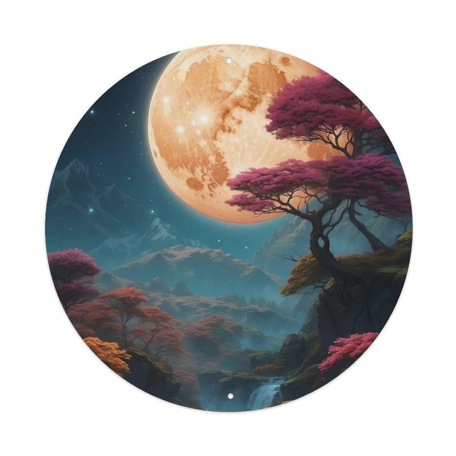 Waterfall Autumn Moon Reflects on Stream Vintage Metal Tin Sign Plaque