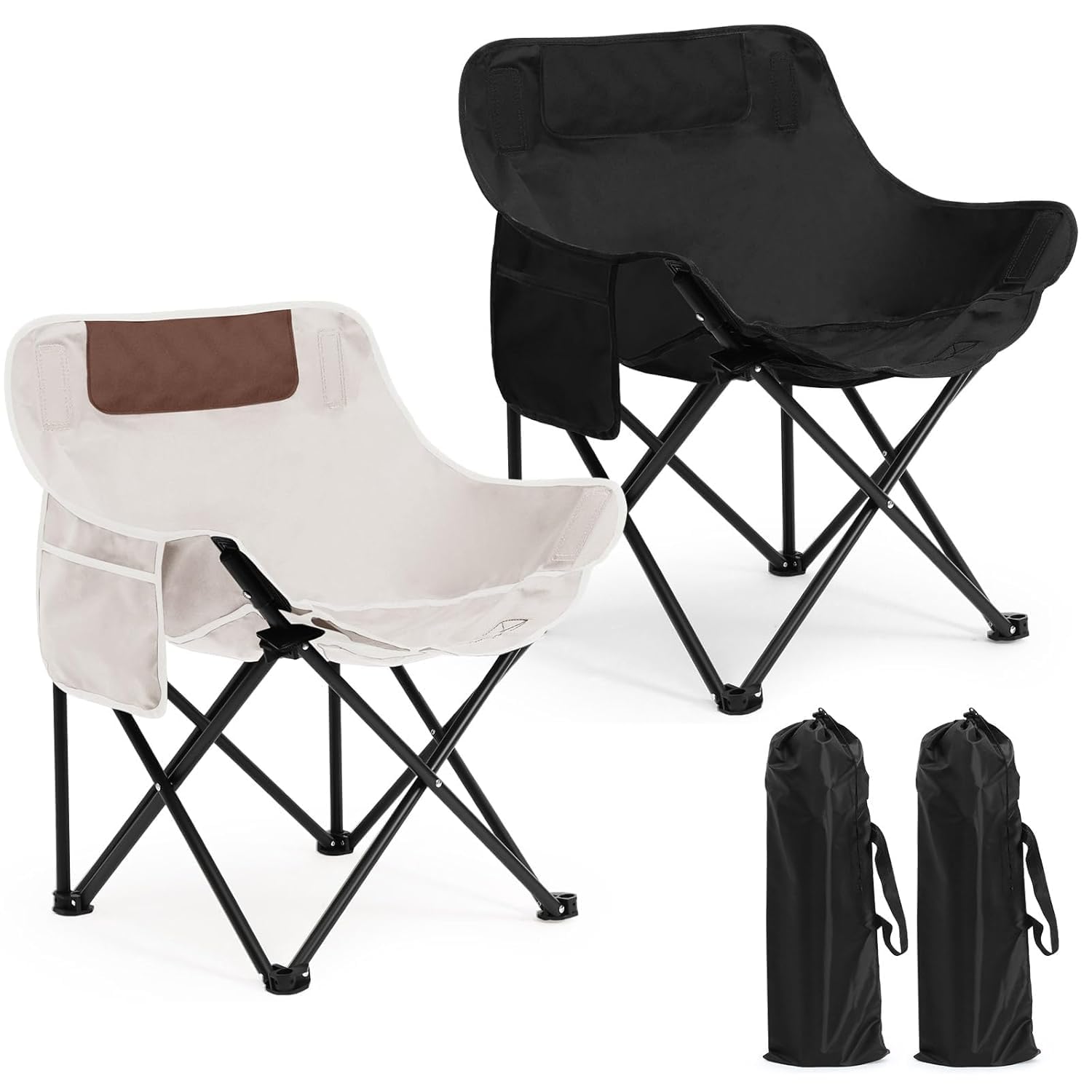 Compact Camping Chair Portable Folding Chairs for Outside with Carry Bag Lightweight Moon Chairs for Travel Picnic Hiking Beach Fishing, 600D Oxford, Supports-image-19