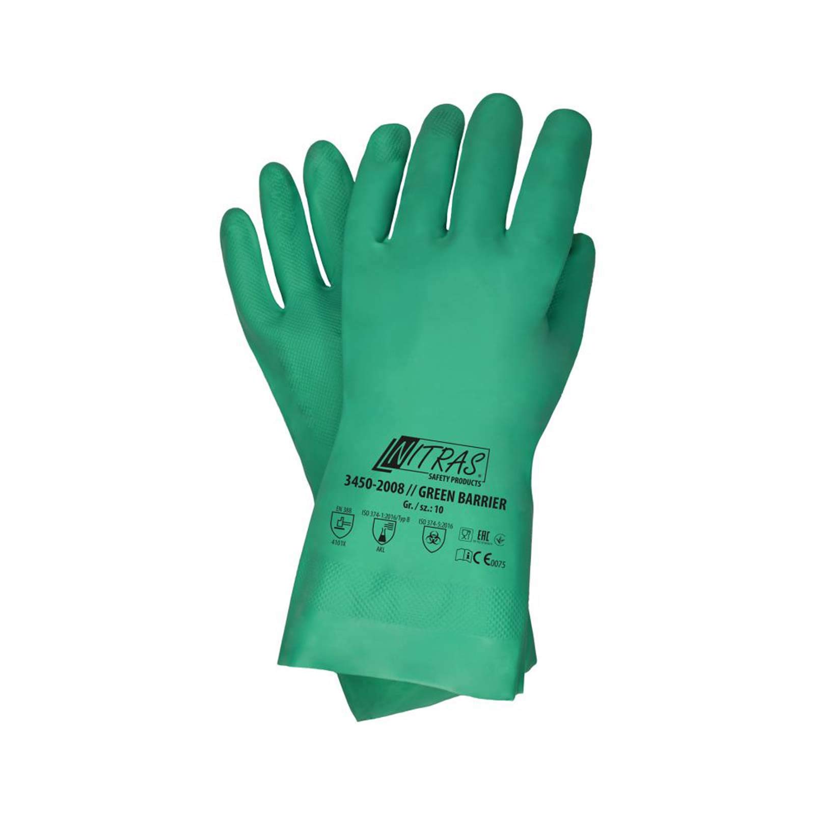 NITRAS Green Barrier 3450 Lot de 72 paires de gants de protection en nitrile et produits chimiques Vert velours Taille 11 (XXL)