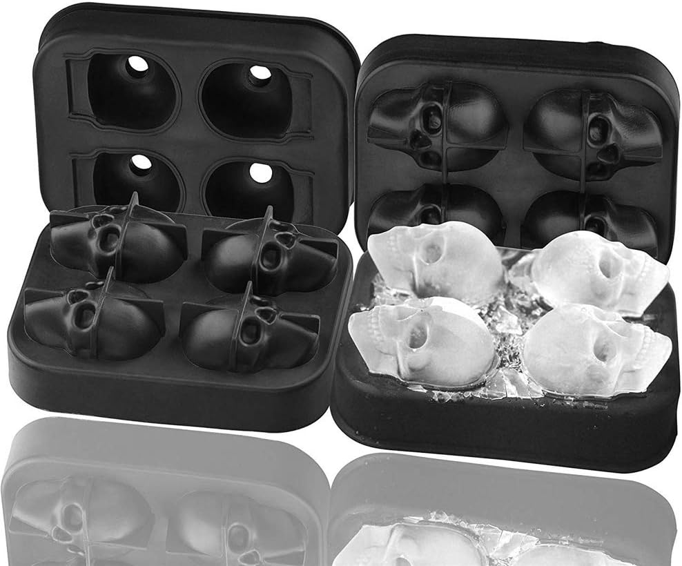 2 Pack 3D Silicone Skull Mold Ice Cube Mold, Onidoor Creative Candy Sugar Chocolate Mold Maker, Bar Whisky Cocktails Ice Make for Parties, Black