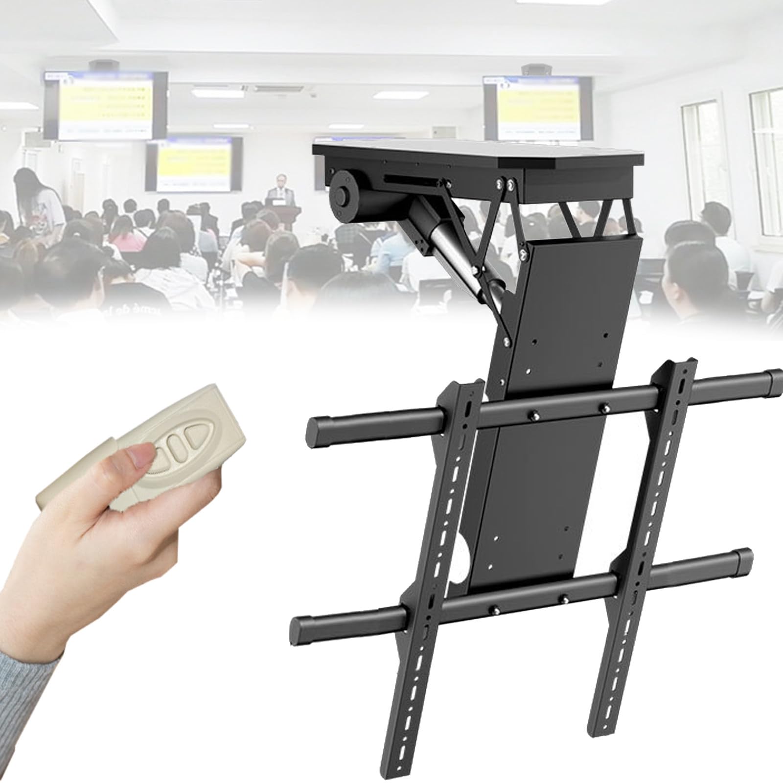 Soporte motorizado de techo para TV con ángulo ajustable para pantallas grandes, diseño eléctrico abatible para instalación de techo inclinado