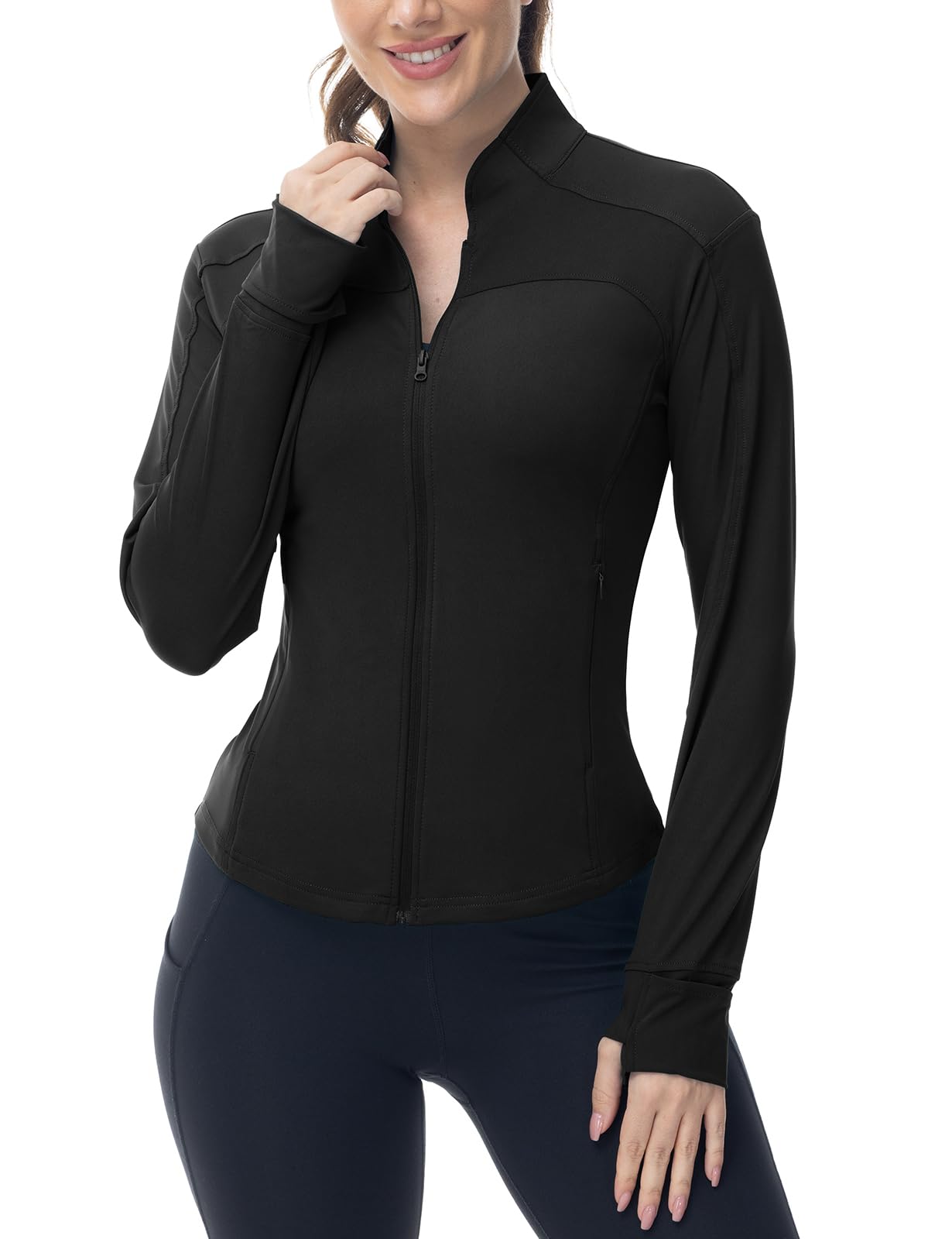 GopuneWomen's Workout Athletic Jacket Lightweight Zip Up Yoga Slim Fit Tops with Pockets