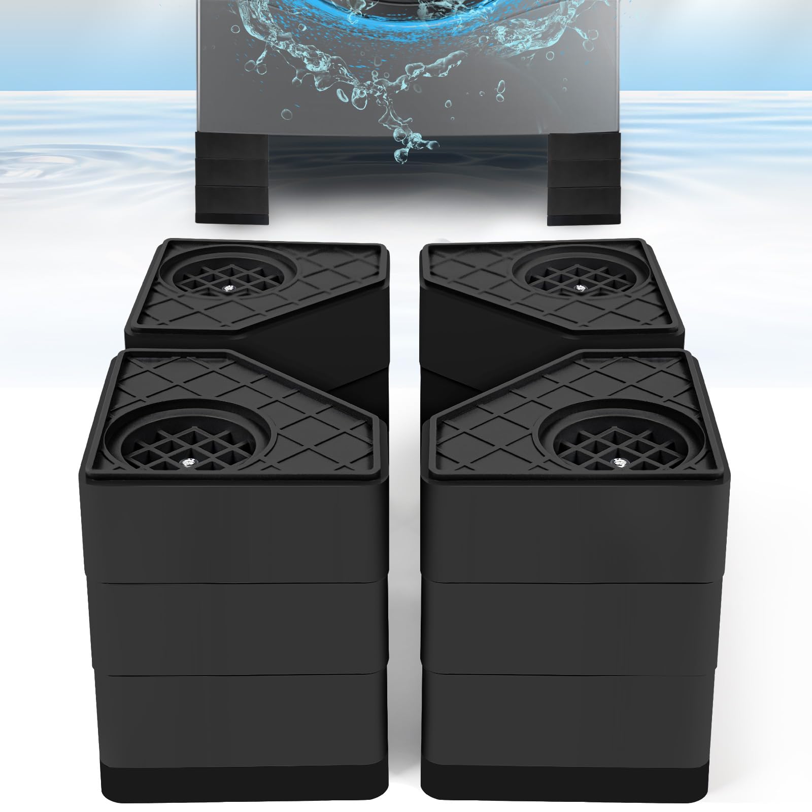 4Pcs Anti Vibration Pads for Washing Machine, Stops Washer Dryer Moving, Prevents Noise, Vibration Transfer, Antivibration Stabilizer Support Feet (Increase4.5in)