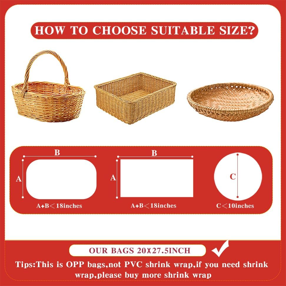 Valentines Gift Bags for Basket, 20x28 Inch Large Clear Basket Bags, 15 PCS Valentine's Day Cellophane Wrap with 15 PCS Pull Bows, Plastic Cellophane Bags for Valentine Baskets Holidays Gift Wrapping - Image 5